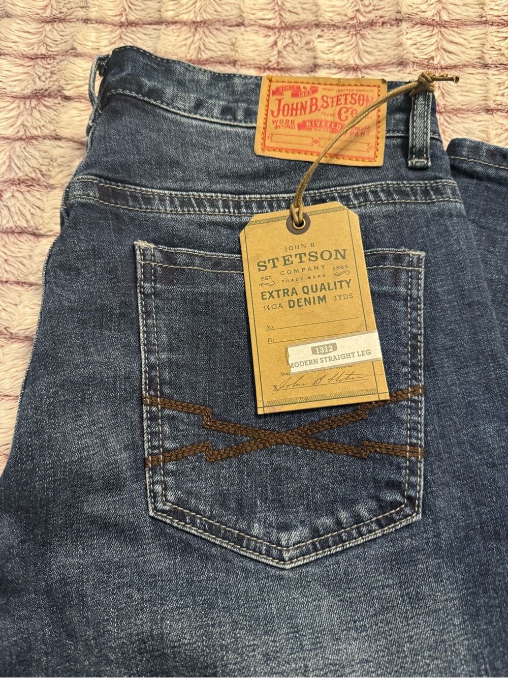 Stetson Levi  Men’s Straight Leg Jeans - Denim Blue with Brown Stitching